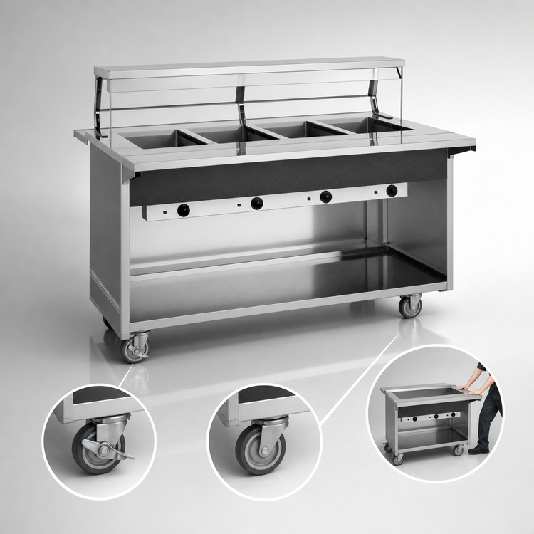 Product image #4 for Atlas Metal BLH-4 Mobile Electric Hot Food Serving Counter with 4 Wells
