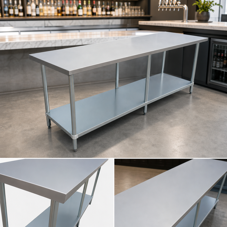 Product image #4 for Omcan Elite Series 84" x 30" x 34" Stainless Steel Flat Top Work Table with Galvanized Undershelf