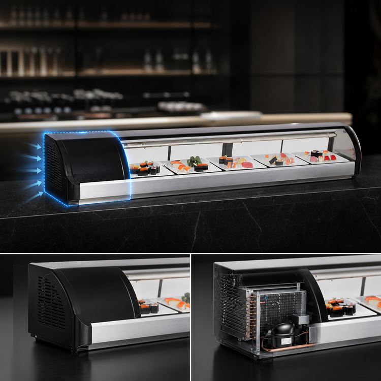 Product image #4 for Everest Refrigeration 71-Inch Countertop Curved-Glass Sushi Case with Left-Mounted Self-Contained Refrigeration