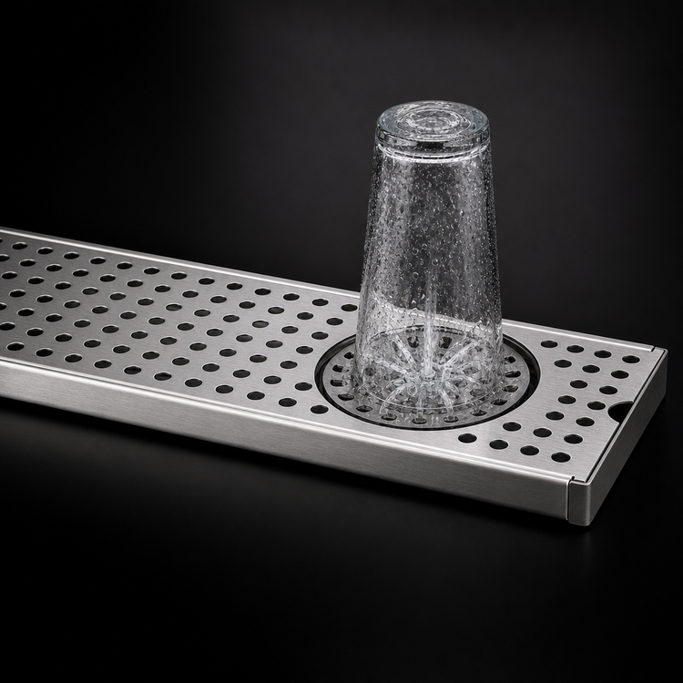 Product image #4 for Micro Matic 45-Inch x 5-Inch Surface-Mount Stainless Steel Drip Tray Trough with Integral Glass Rinser