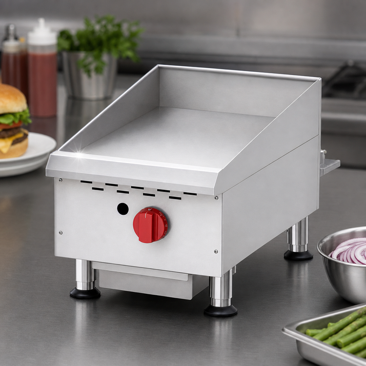 Product image #4 for Omcan Countertop Stainless Steel Natural Gas Griddle with Thermostatic Control, 15-Inch x 20-Inch Cooking Area, 1 Burner