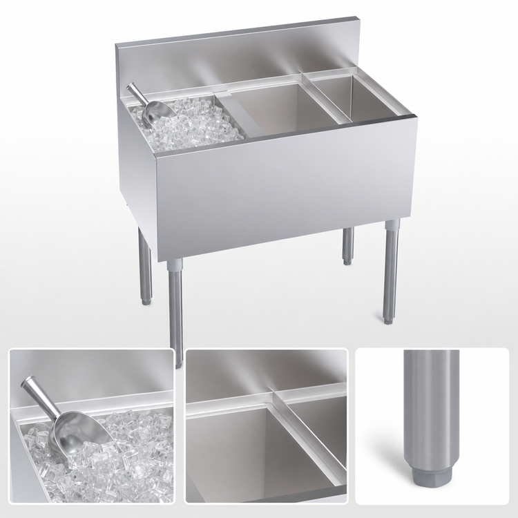 Product image #4 for Krowne Royal Series 32-Inch Underbar Speed Multi Station with 10-Circuit Cold Plate, Left Ice Bin, and Insulated Bottle Well