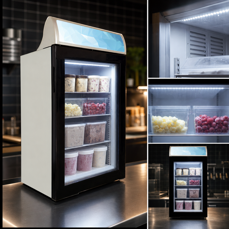Product image #4 for Omcan 3.5 Cu. Ft. One-Section Countertop Reach-In Display Freezer with Hinged Tempered Glass Door