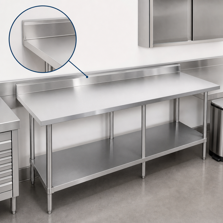 Product image #4 for Sapphire 84 Inch x 24 Inch 16-Gauge Stainless Steel Work Table with 5 Inch Backsplash and Adjustable Undershelf