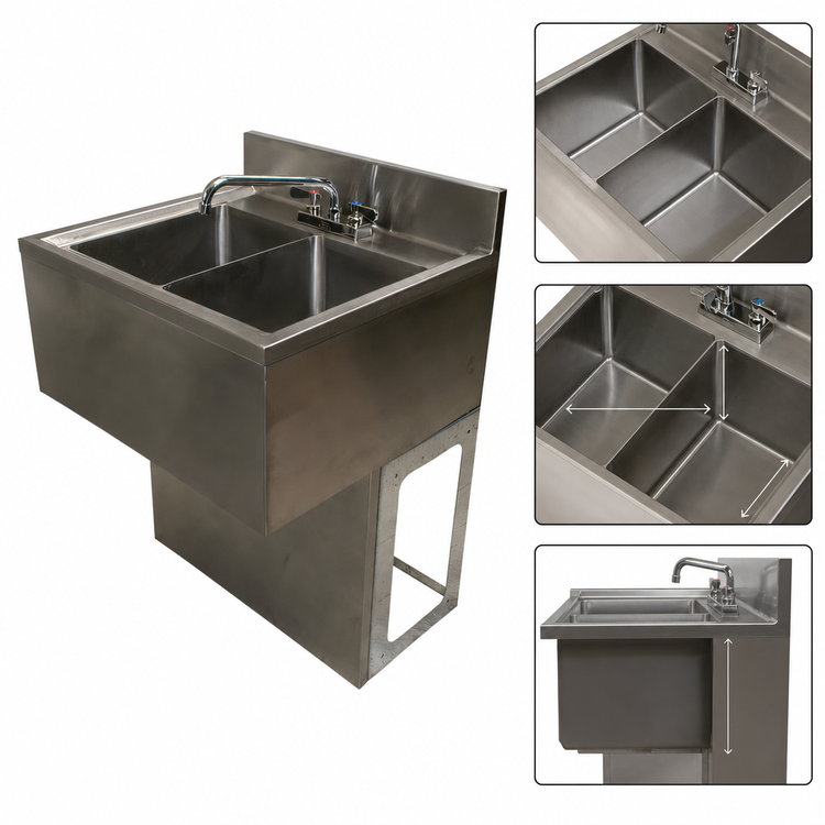 Product image #5 for BK Resources 24-Inch Two-Compartment Underbar Sink with 4-1/2-Inch Backsplash and Included Faucet