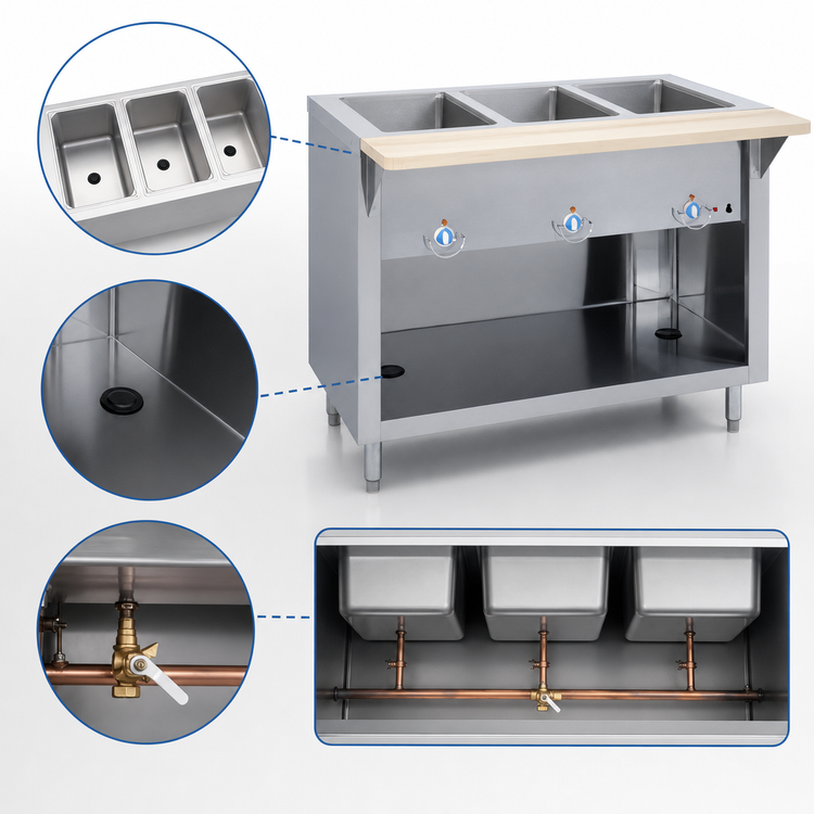 Product image #4 for Thurmaduke E-3-CBSS 46" 3-Pan Electric Hot Food Steamtable Unit