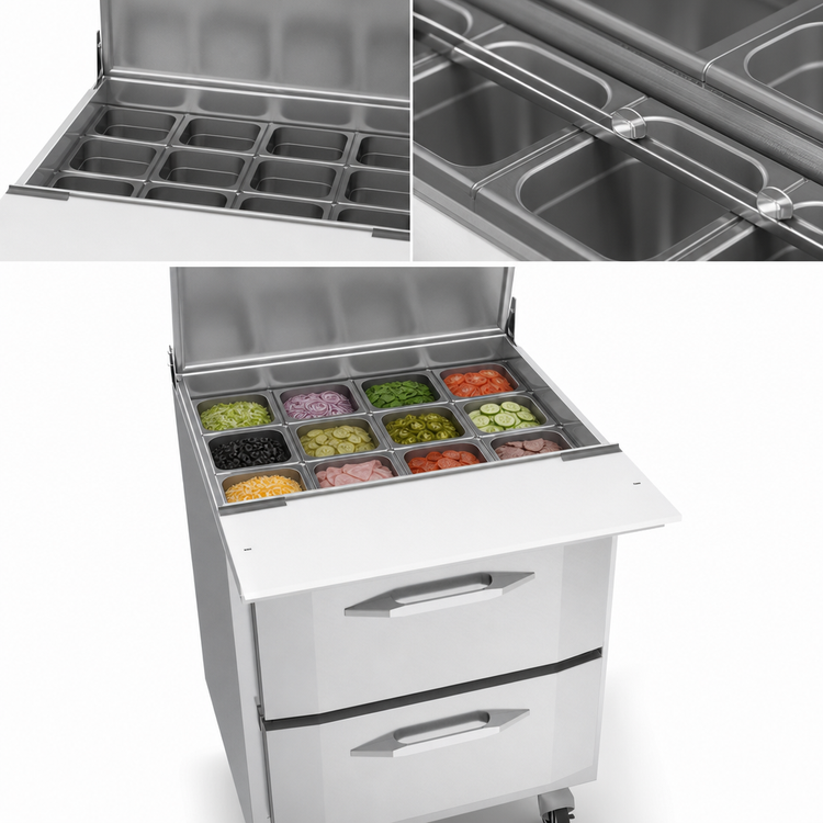 Product image #5 for Victory UltraSpec™ V-Core Big Top 27-Inch Sandwich Prep Refrigerator with 2 Drawers and 12-Pan Top
