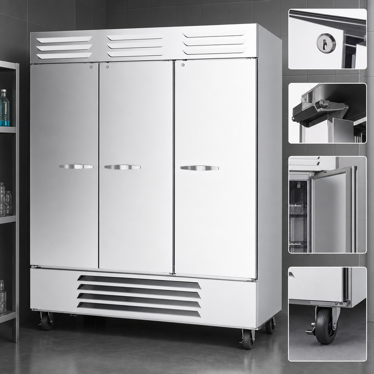 Product image #5 for Beverage-Air Vista® Series Three-Section Reach-In Refrigerator, 70.19 Cu. Ft., Solid Doors, Bottom-Mount Self-Contained