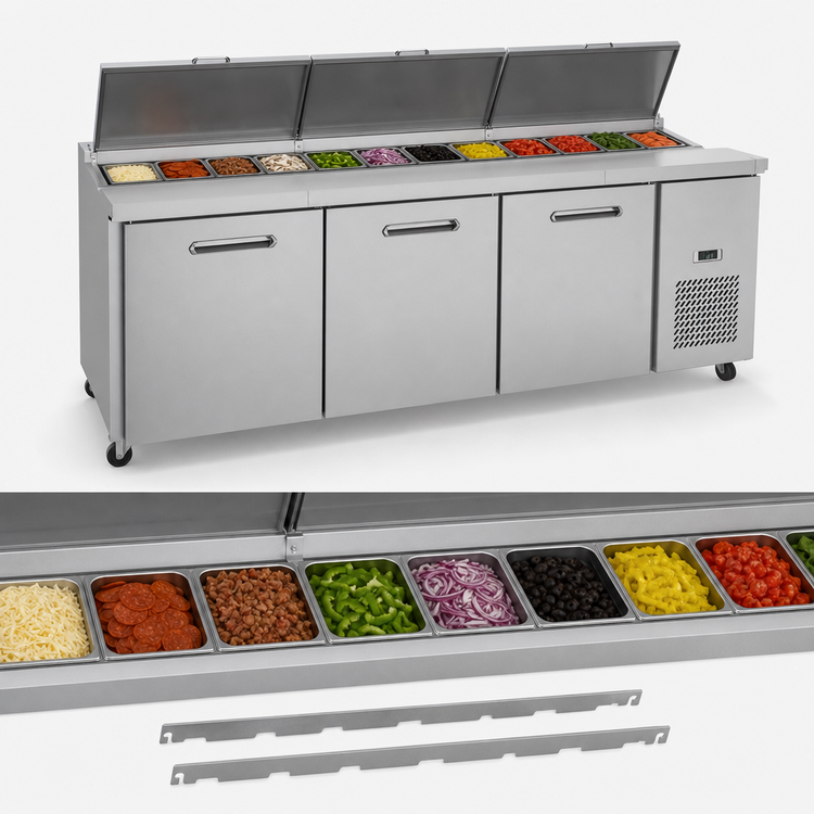 Product image #4 for Kelvinator Commercial KCHPT92.12 3-Door Self-Contained Pizza Prep Table, 94-3/16-Inch Wide, 32 Cu. Ft.