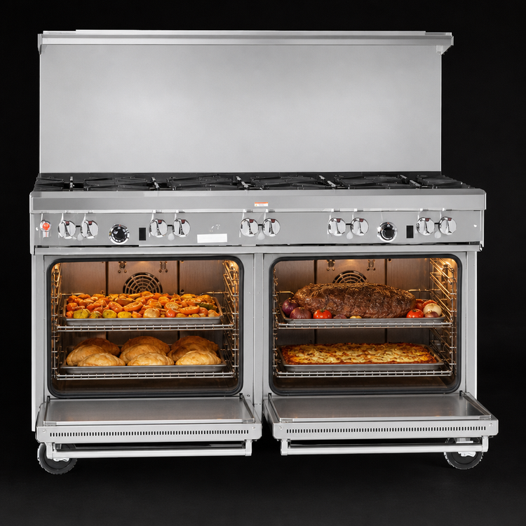 Product image #4 for Southbend Ultimate 60-Inch Gas Restaurant Range with 9 Open Burners, 2 Convection Ovens, and Backriser Shelf