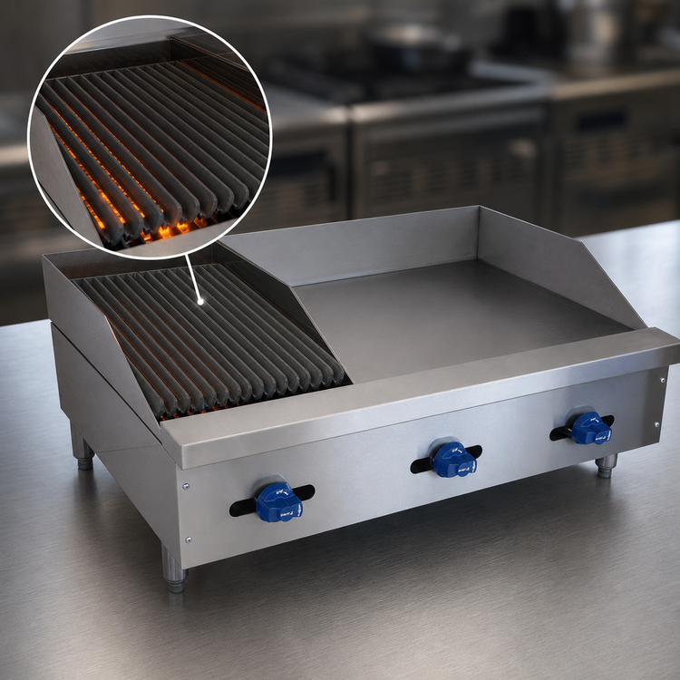 Product image #4 for Comstock-Castle 36-Inch Countertop Gas Char-Broiler/Griddle Combination with 12-Inch Radiant Broiler and 24-Inch Griddle