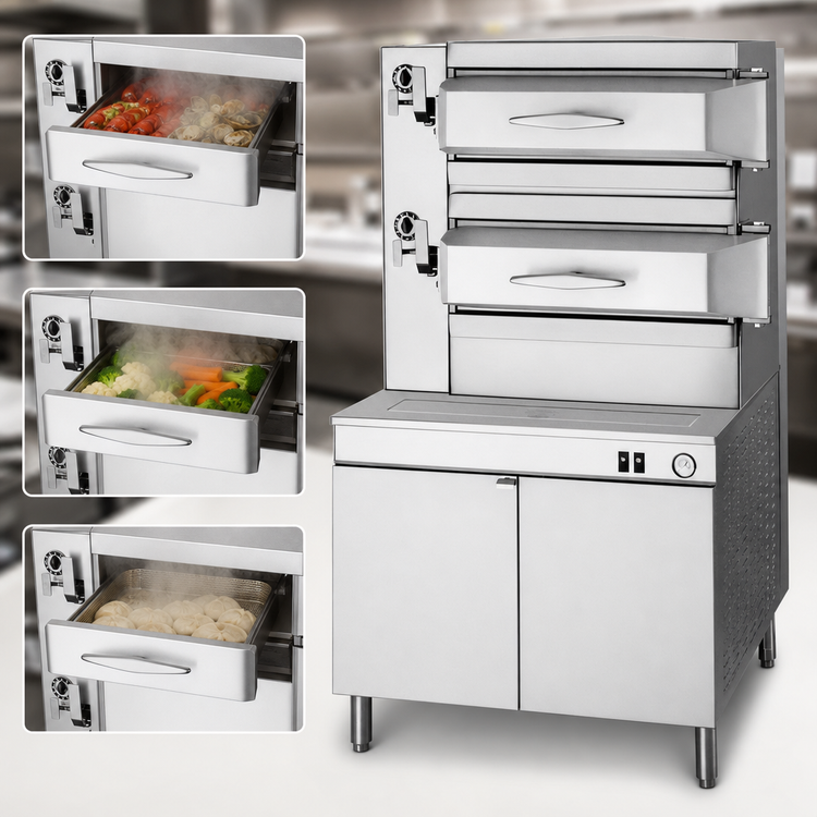 Product image #4 for Cleveland Range 3-Compartment Gas Pressure Steamer with 36-Inch Cabinet Base