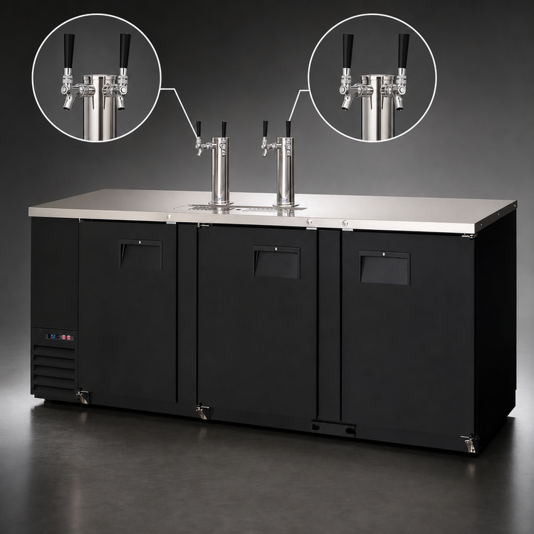 Product image #4 for Everest Refrigeration EBD4 Three-Section Flat Top Direct Draw Keg Refrigerator, 32 Cu. Ft., 4 Half-Barrel Kegs, Black Vinyl
