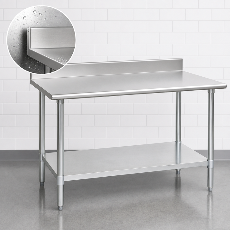 Product image #4 for Eagle Group Budget Series 84-Inch x 36-Inch Work Table with 4-1/2-Inch Backsplash, 430 Stainless Steel Top, and Adjustable Undershelf
