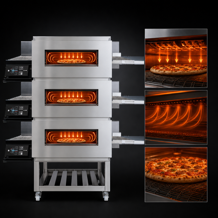 Product image #4 for Moretti Forni TT98E3S Triple Deck Electric Conveyor Pizza Oven, 32-Inch Belt, Stand Included
