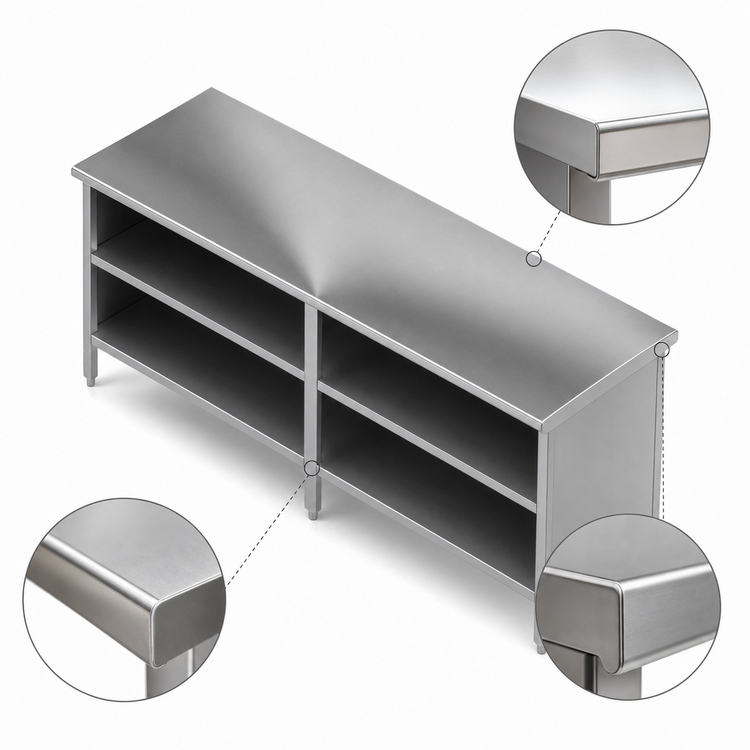 Product image #4 for John Boos Open Front Stainless Steel Work Table with Cabinet Base, 120 x 24 Inches, 16-Gauge Flat Top