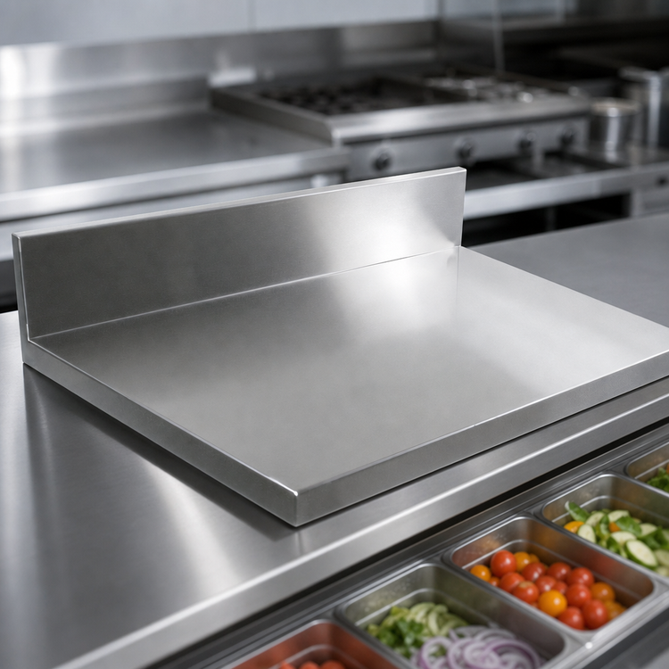 Product image #5 for John Boos 120-Inch Stainless Steel Countertop Food Display with 6-Inch Boxed Backsplash