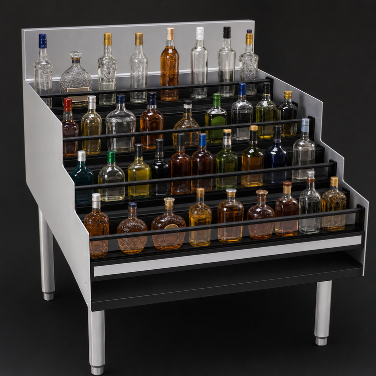 Product image #4 for Glastender Freestanding Stainless Steel Underbar Liquor Steps, 30 Inch Wide x 29 Inch Deep, 5 Steps