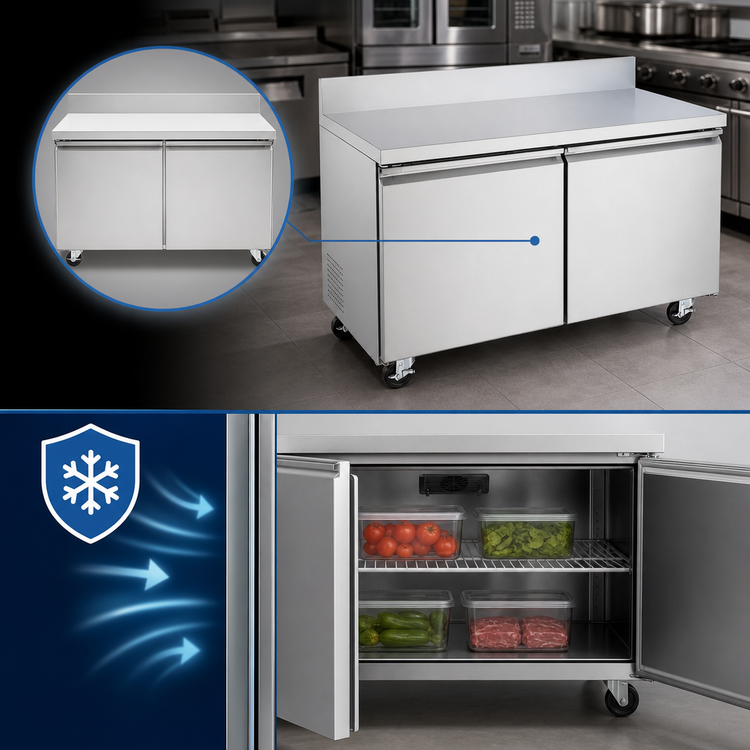 Product image #4 for Omcan USA Two-Section 60-Inch Worktop Freezer with 3-1/2-Inch Backsplash, 15 Cu. Ft., Two Solid Doors