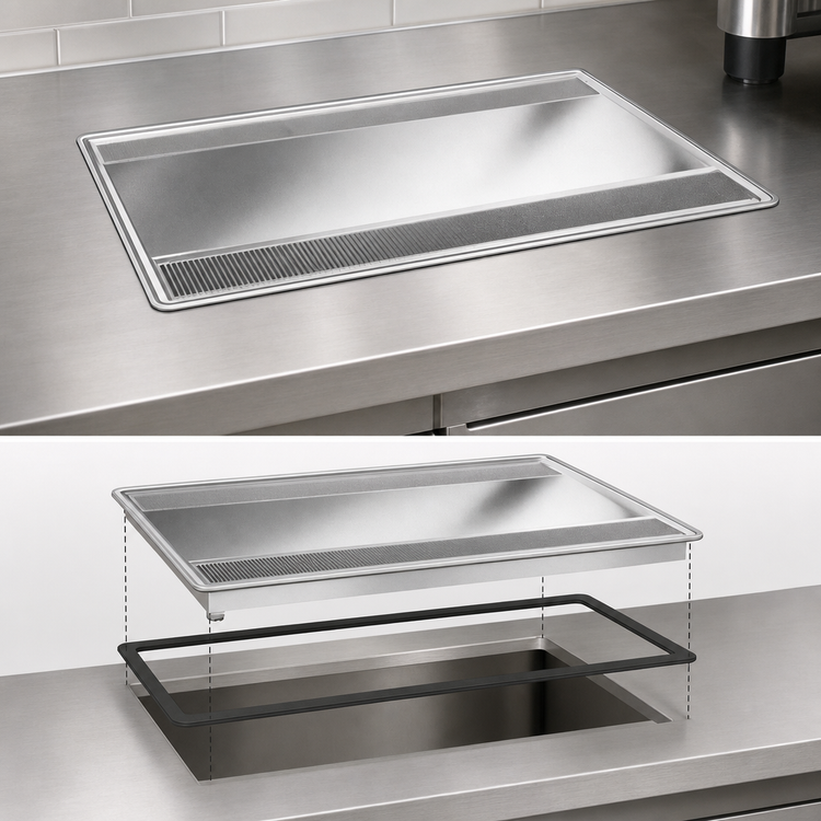 Product image #4 for Atlas Metal Drop-In Single Urn Drain with 24-Inch Stainless Steel Trough