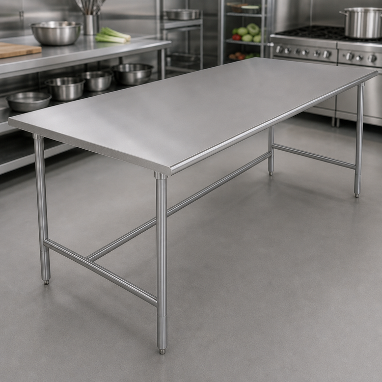Product image #4 for Advance Tabco 144-Inch x 36-Inch 304 Stainless Steel Flat Top Work Table with Galvanized Open Base