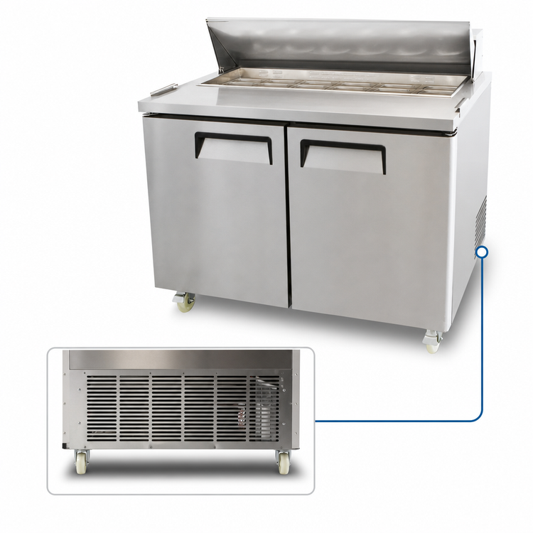 Product image #4 for Atosa 36-5/16-Inch Two-Section Sandwich/Salad Prep Table Refrigerator with Solid Doors