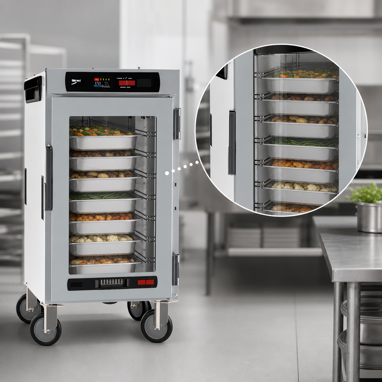Product image #5 for Metro HotBlox Narrow 8-Pan Half-Height Mobile Insulated Holding Cabinet with Digital Touchscreen and Clear Door