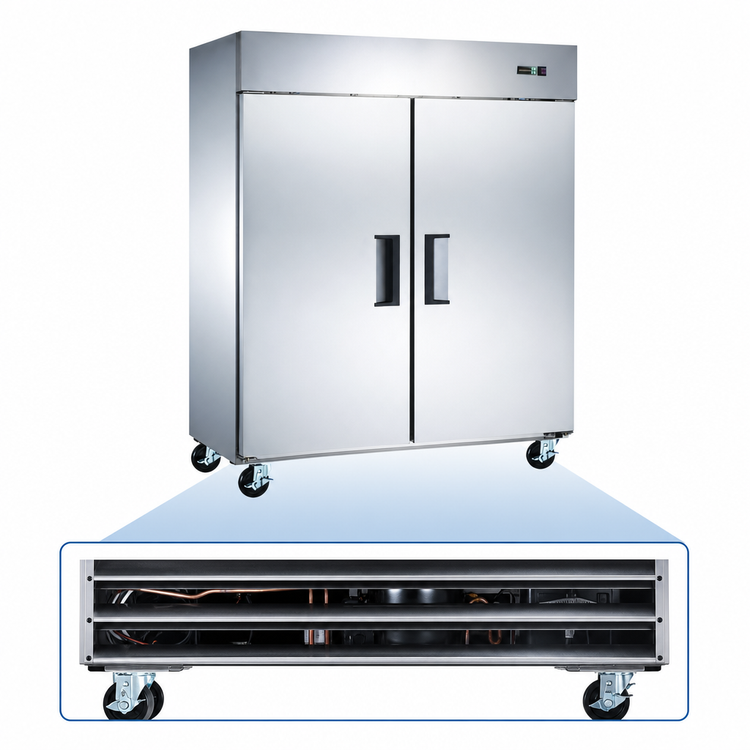Product image #4 for Omcan 47 Cu. Ft. Two-Section Reach-In Freezer with Bottom-Mount Self-Contained Refrigeration
