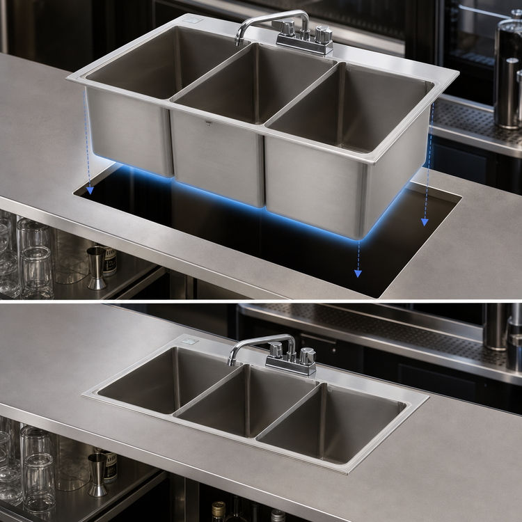 Product image #4 for 32 Inch Drop-In 3-Compartment Bar Sink with Deck Mount Faucet and Basket Drain