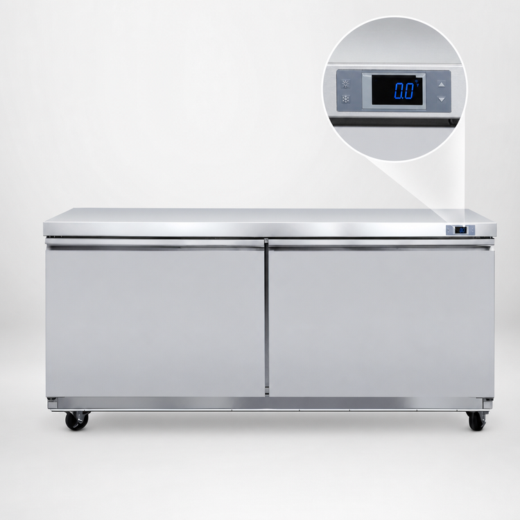 Product image #4 for Maxx Cold V-Series 60-Inch Two-Section Undercounter Freezer with Solid Doors, 18.5 Cu. Ft., Stainless Steel