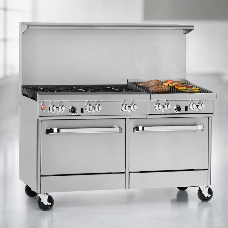 Product image #4 for Southbend Ultimate 60-Inch Gas Restaurant Range with 6 Star/Sauté Burners, 24-Inch Charbroiler, Convection Oven and Cabinet Base