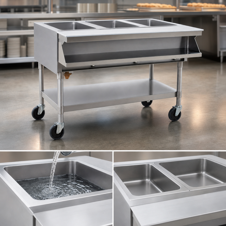 Product image #4 for Eagle Group Portable Sealed Well Hot Food Table, 2 Wells, 35-1/2" W x 32-1/4" D, 240V, Open Base with Casters