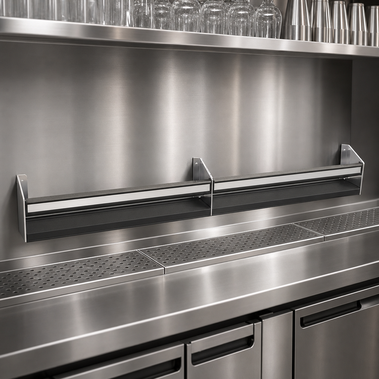 Product image #4 for Glastender 49-Inch Single Stainless Steel Speed Rail with PVC Sound-Deadening Covers