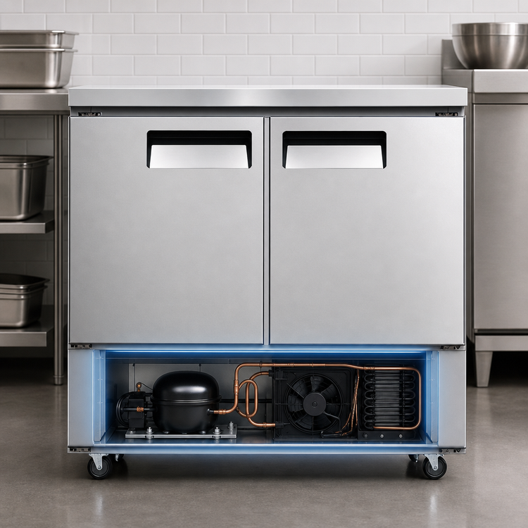 Product image #4 for Juneau 48-Inch 2-Section Undercounter Reach-In Freezer with Solid Doors, 6.7 Cu. Ft.