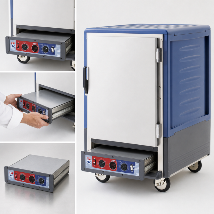 Product image #4 for Metro C5 3 Series Half-Height Mobile Heated Holding & Proofing Cabinet, Blue, Solid Door, Lip Load Slides
