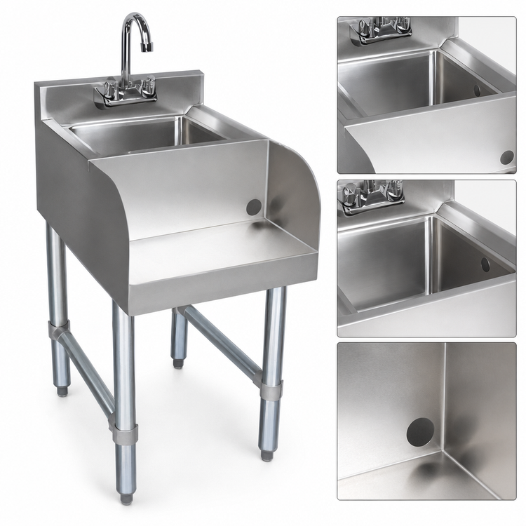 Product image #4 for Klinger's Trading Freestanding Stainless Steel Blender Station with Dump Sink and Recessed Step