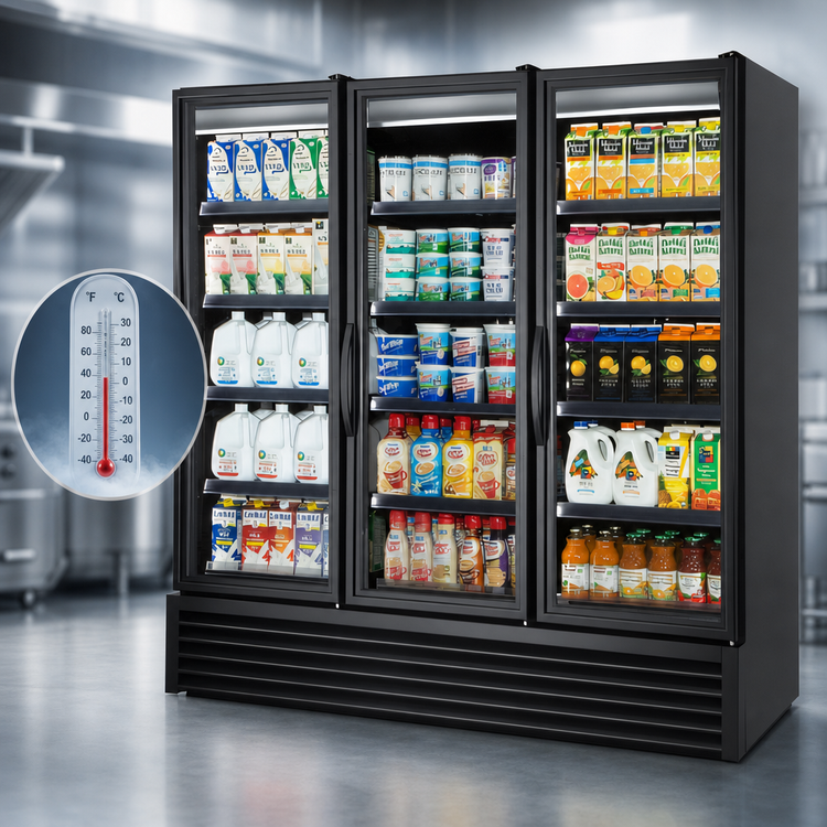 Product image #4 for True Three-Section Full-Length Glass Door Refrigerated Merchandiser with 12 Shelves, Black Exterior