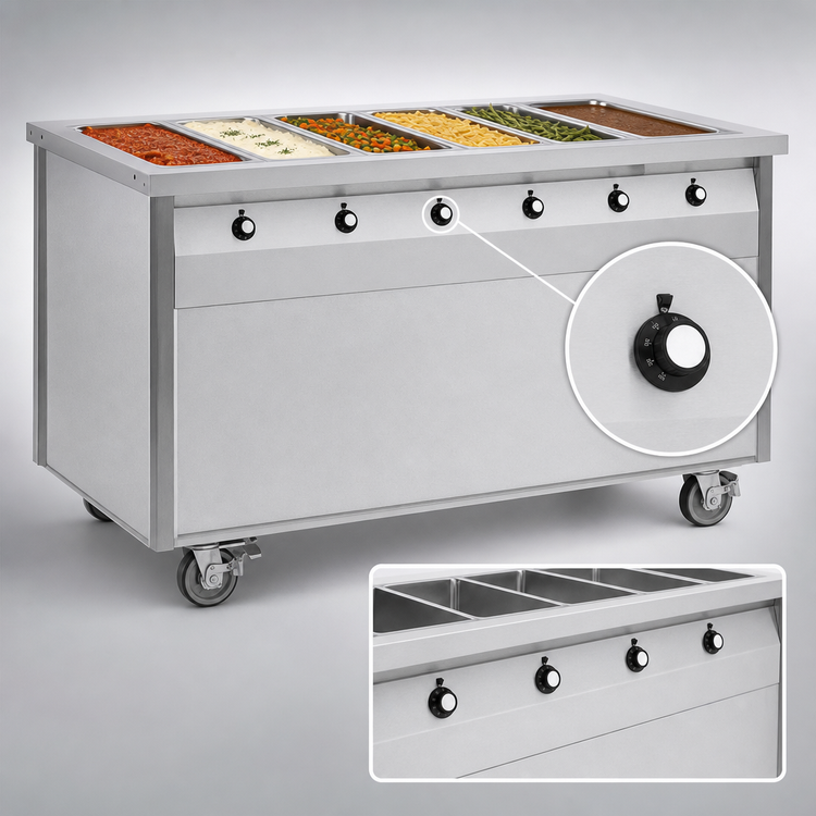 Product image #4 for Randell Electric Mobile Modular 6-Well Sealed Hot Food Table with Enclosed Base
