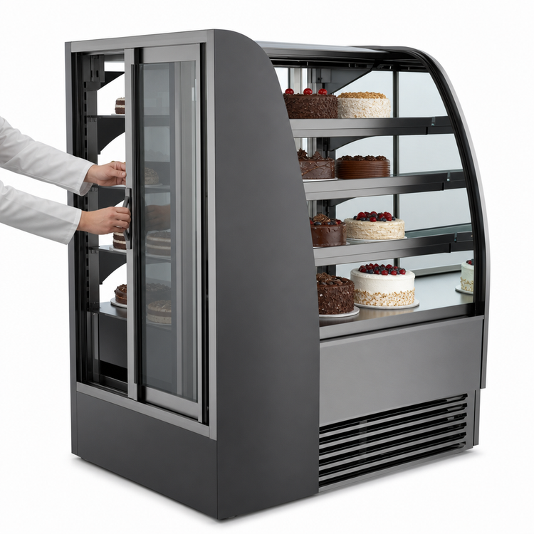 Product image #4 for Harmony Full-Service Curved Glass Refrigerated Bakery Display Case, 62-7/8 Inch Wide, Self-Contained