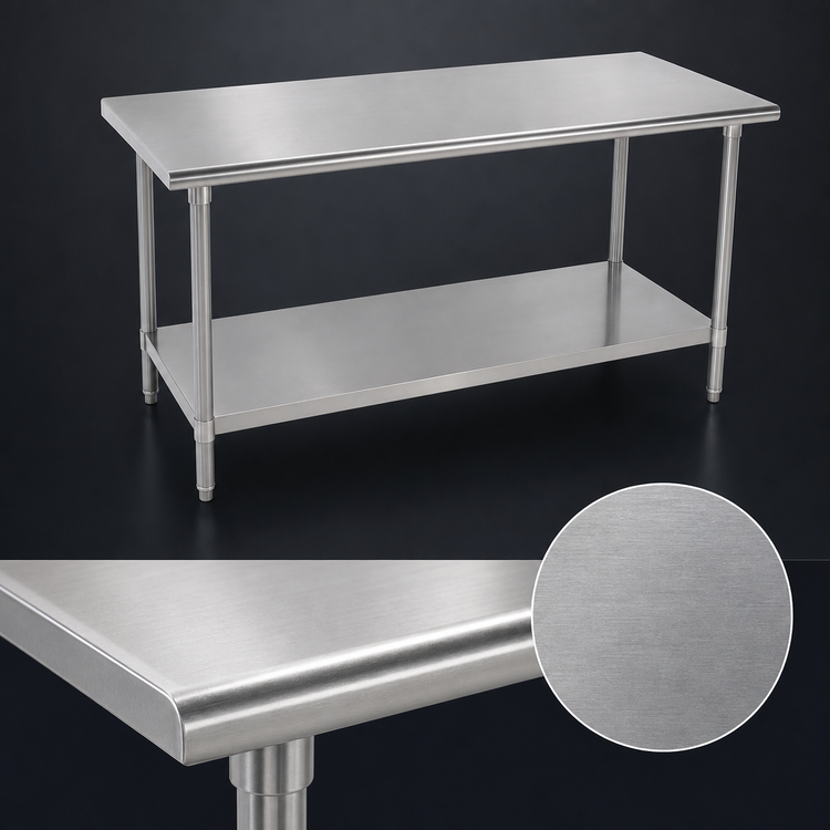 Product image #4 for Advance Tabco Stainless Steel Work Table with Adjustable Undershelf, 144-Inch W x 30-Inch D, 16-Gauge 430 Top