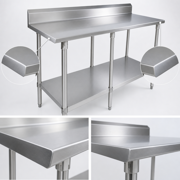 Product image #4 for BK Resources Stainless Steel Riser Work Table, 84"W x 30"D, 5" Backsplash, Adjustable Undershelf