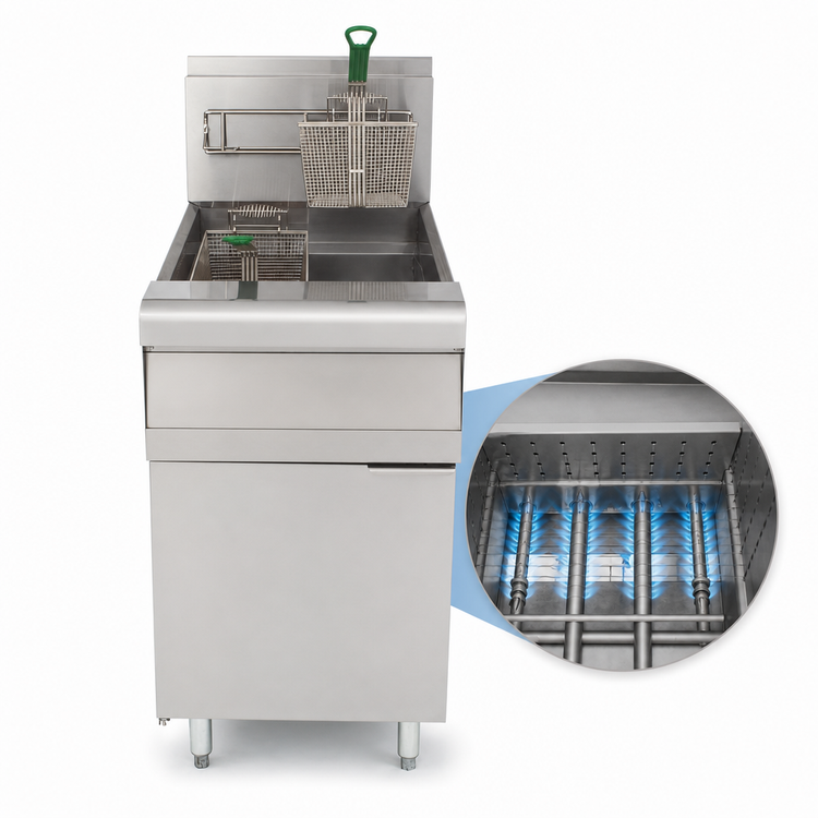 Product image #4 for High-Performance Floor-Model Gas Deep Fryer with Open Pot, 80 lb Capacity, Millivolt Controller