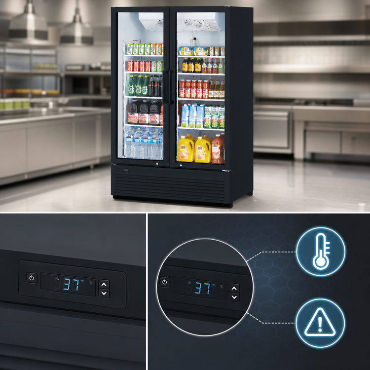 Product image #5 for Turbo Air Super Deluxe Two-Section Glass Door Refrigerated Merchandiser, 44.2 Cu. Ft., Self-Contained Bottom-Mounted, Hinged Double-Pane Doors