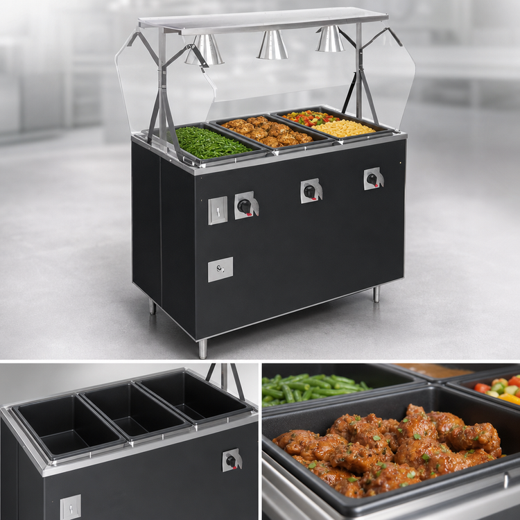 Product image #4 for Vollrath 2-Series Affordable Portable Deluxe 4-Well Mobile Hot Food Station with Buffet-Style Breath Guard and Storage Base
