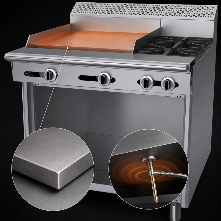 Product image #4 for Garland Cuisine Series 36-Inch Heavy Duty Gas Combination Top Range with 2 Open Burners, 24-Inch Thermostatic Griddle, and Storage Base