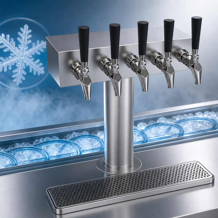 Product image #4 for Krowne Glycol-Cooled Five-Faucet T-Head Draft Beer Tower with 15-Inch Long Box, Brushed Stainless Steel