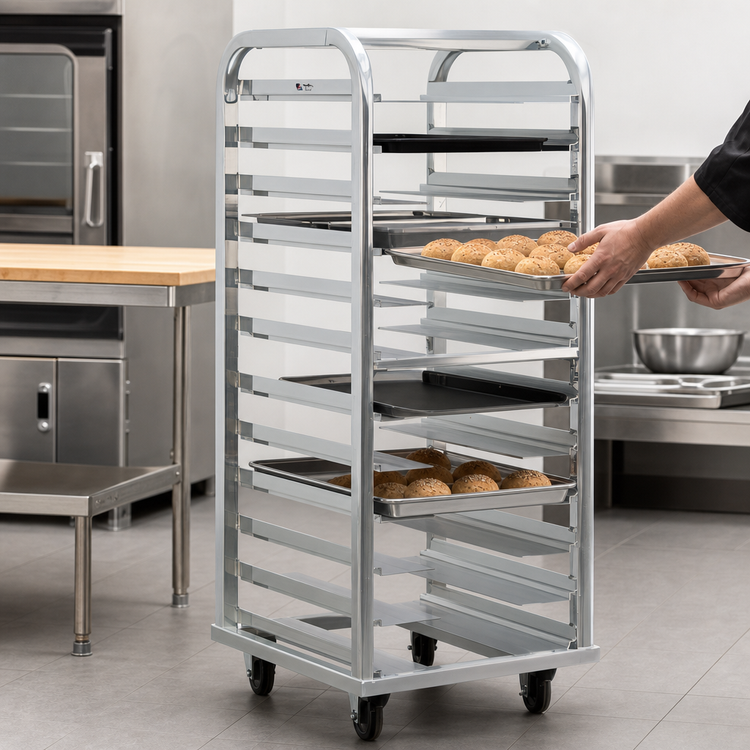 Product image #4 for New Age Lifetime Series Heavy-Duty Aluminum Roll-In End-Load Bun Pan Rack, 64 Inch High, 10-12 Pan Capacity