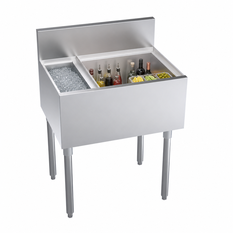 Product image #4 for Krowne Royal Series 26-Inch Underbar Speed Multi Station Bar Ice Bin with 7-Circuit Cold Plate, Left Ice Bin and Insulated Bottle Well