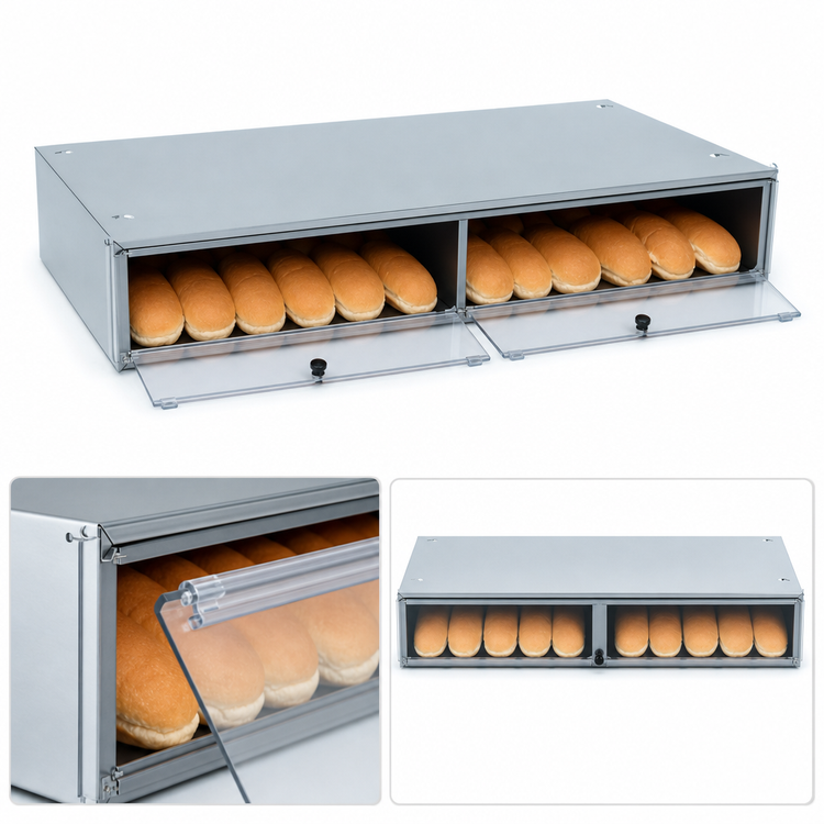 Product image #4 for Nemco 8075-SBB Stainless Steel Hot Dog Bun Box with Polycarbonate Hinged Doors, 96-Bun Capacity