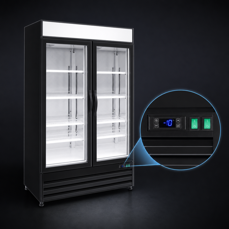 Product image #4 for Maxx Cold X-Series Two-Section Reach-In Glass Door Freezer Merchandiser, 48 Cu. Ft., Black